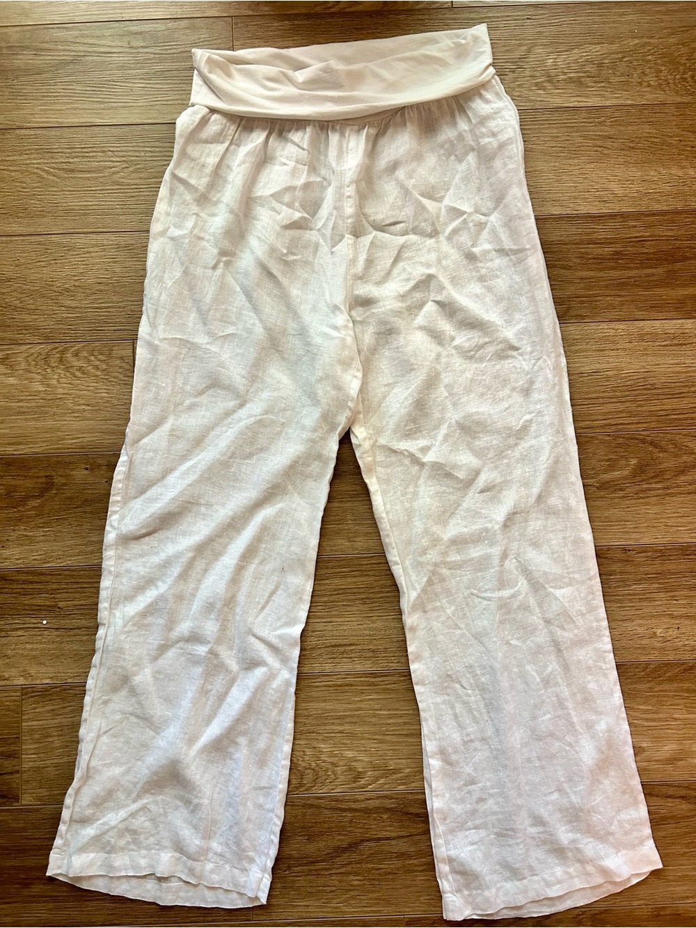 FORCYNTHIA Beachwear White Linen Wide-Leg Coverup Pants Large